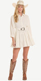 Rock & Roll Denim Buckle Tiered Mini Dress – Natural