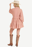 Rock & Roll Denim Buckle Tiered Mini Dress – Rose