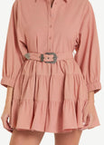 Rock & Roll Denim Buckle Tiered Mini Dress – Rose