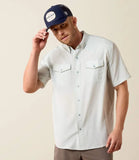 Ariat Men's Western VentTEK Classic Fit Shirt in light color, model wearing a cap and posing.