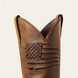Ariat WorkHog XT Patriot boot with an embroidered American flag design on the shaft.