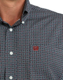 Cinch Men's Long Sleeve Geometric Print Arenaflex Shirt close-up in charcoal gray and maroon pattern.