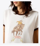 Ariat Women's Sundance Short Sleeve T-Shirt featuring a rodeo graphic on a white background.