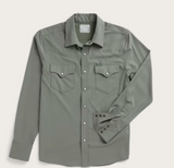 Tecovas Men's Performance Western shirt in cactus color, featuring button-down front and twin chest pockets.