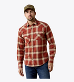 Ariat men's Retro Hatford fitted western snap shirt in a plaid design, styled for both barn and casual settings.