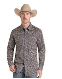 Rock & Roll Denim Men's Paisley Print Western Shirt in Charcoal
