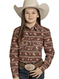 Panhandle Slim Girls' Long Sleeve 2-Pocket Pearl Snap Shirt - Brown