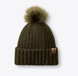 Ariat Women's Chilton Beanie in Olive with faux fur pom detail and soft knit construction.