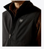 Ariat Men's Vernon Softshell Vest featuring a sleek black design and logo, ideal for layering.