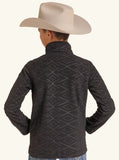 Panhandle Slim Boys' Black Embossed Aztec Quarter-Zip Pullover