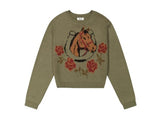 Wrangler Retro Women's Horse & Roses Crewneck Sweater in Green