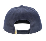 Hooey hat blue back view featuring adjustable snap closure in western style.