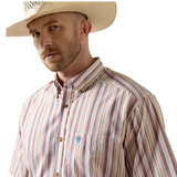 Ariat Men's Pro Series Neil Classic Short Sleeve Shirt on a model wearing a cowboy hat, showcasing stylish design and comfort.