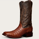 Tecovas - The William Caiman Dark Pecan cowboy boots featuring caiman belly leather and a stylish broad square toe.