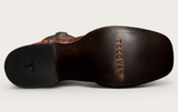Bottom view of Tecovas cowboy boot showcasing the textured sole and logo.