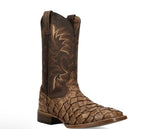 Dan Post Marc Pirarucu Men's Boots in tan and brown exotic leather with intricate designs