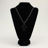 Silver Strike Mens Necklace 26" Outlined Cross D47006 displayed on a bust, featuring a sleek design.