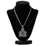 Twister - Mens Necklace 24 Chain with Deer Skull Pendant and Floral Accents, showcased on a display stand.