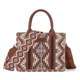 Wrangler Southwestern Pattern Dual Sided Print -Tote/Crossbody - BROWN