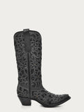 Women's Black Glitter Inlay Floral overlay with Crystals and Studs Snip toe Black Boots Corral