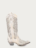 Corral White Glittered Inlay and Crystals Snip Toe Wedding Boot