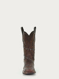 Corral Women's Brown Woven Barbed Wire Square Toe Rodeo Cowboy Boot featuring stylish embroidery and classic design.