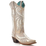 Corral Women's White Overlay Stud Western Boot Z5211 featuring intricate stud overlay and floral detailing for bridal elegance.