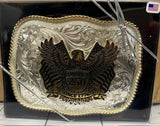 Montana Silversmiths America 250 Commemorative Belt Buckle featuring an eagle design and intricate details.