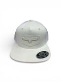 Kimes Ranch Arbor White Snapback Hat with leather debossed patch and flat bill design.
