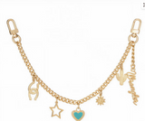 Wrangler Western multi-charm bag chain in light gold with iconic western charms and lobster clasps.