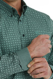 Cinch Mens Long Sleeve Print Button up Shirt featuring a detailed pattern and rolled cuff for a stylish look.