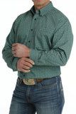 Cinch mens long sleeve print button up shirt in green pattern, ideal for casual or semi-formal occasions.