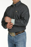 Cinch Men's Long Sleeve Button Front Shirt in Charcoal Gray, featuring a stylish open collar and printed cotton fabric.