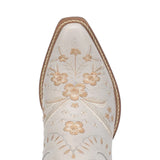 Dingo Primrose Leather Bootie DI748 detailed view with embroidered flowers and pointed toe design.