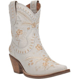 Dingo Primrose Leather Bootie DI748 with floral embroidery and stylish heel, perfect for boho vibes.
