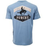 Hooey "Ranchero" Dark Denim w/Tan & Black Logo Punchy T-shirt featuring a cowboy on a bucking horse.
