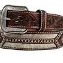 3D Western Mens Belt Leather Tooled Calf Hair Conchos
