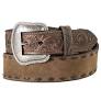 Nocona Men's Nocona Roughout Buckstitch Belt with silver buckle and brown leather design
