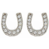 Montana Silversmiths Crystal Clear Stuck on Luck Post Earrings with rhinestone details, horseshoe shape.
