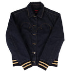 Rock & Roll Cowgirl Women's Dark Wash Denim Boot Stitch Bomber Jacket | BW92D09835