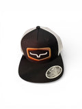 Kimes Ranch Black Framework Trucker Cap with logo and white snapback design.