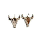 Silver Strike Women's Speckled Calf Hair Longhorn Crystal Edge Earrings