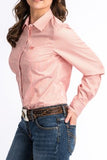 Women's TENCEL™ Coral and White Stripe Button-Up Shirt