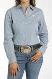 Cinch Women's Stretch Stripe Button-Down Western Shirt in blue, featuring a button-up design and stylish look.