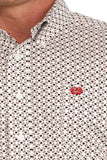 Cinch Men's Geometric Print Button-Down Western Shirt in white with embroidered logo and patterned fabric.