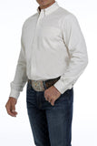 Cinch Men's Modern Fit Cream Button-Down Shirt displayed on a model, showcasing tailored fit and style.