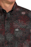 Men's Short Sleeve Firework Print Button-Down Western Shirt - Black
