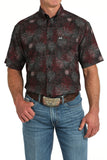 Men's Short Sleeve Firework Print Button-Down Western Shirt - Black