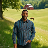 Rock & Roll Denim Vintage Retro Navy/Blues Pearl Snap Shirt