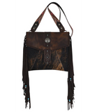 Trenditions Women's Red Dirt Hat Co. Crossbody Purse with leather flap, fringe, and concho detail.